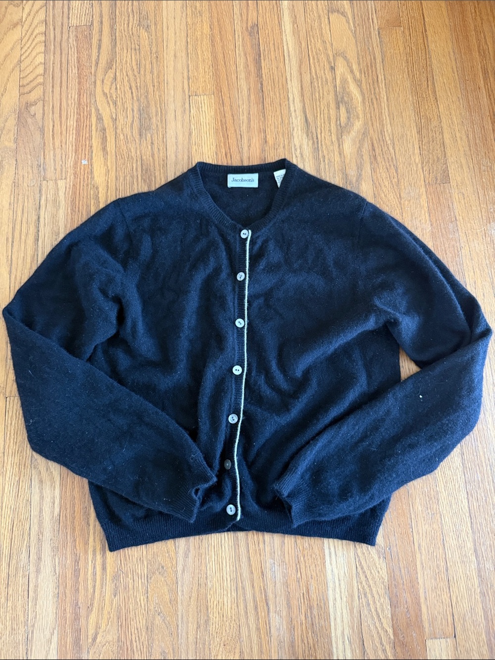 100% Cashmere Black Crewneck Button Cardigan Sweater - size small